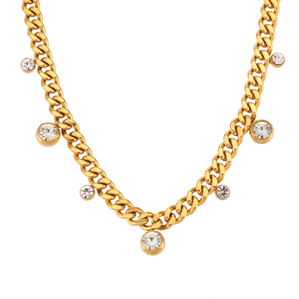 Golden Crystal Charm Cuban Necklace