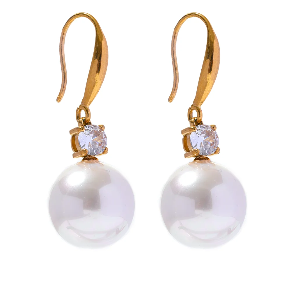 Pearl CZ Geometric Drop Earrings