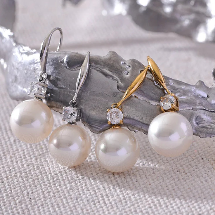 Pearl CZ Geometric Drop Earrings