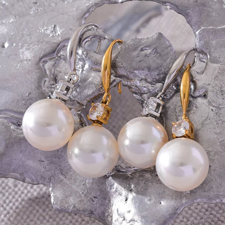 Pearl CZ Geometric Drop Earrings