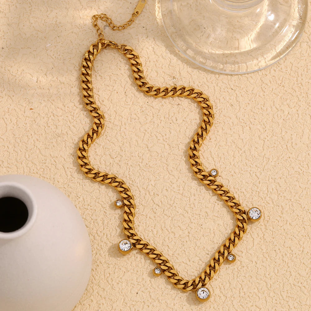 Golden Crystal Charm Cuban Necklace