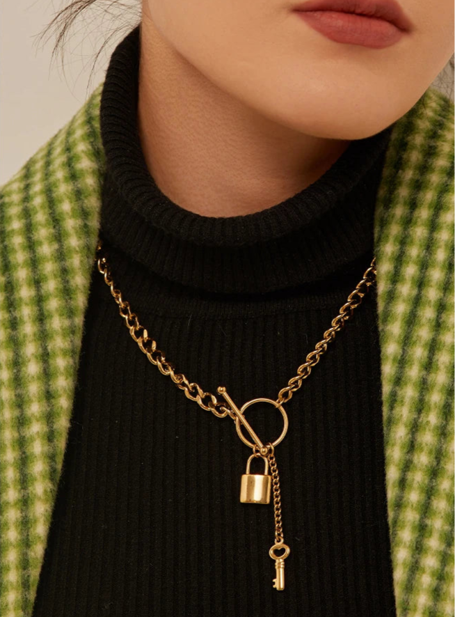 Golden Lock Charm Necklace