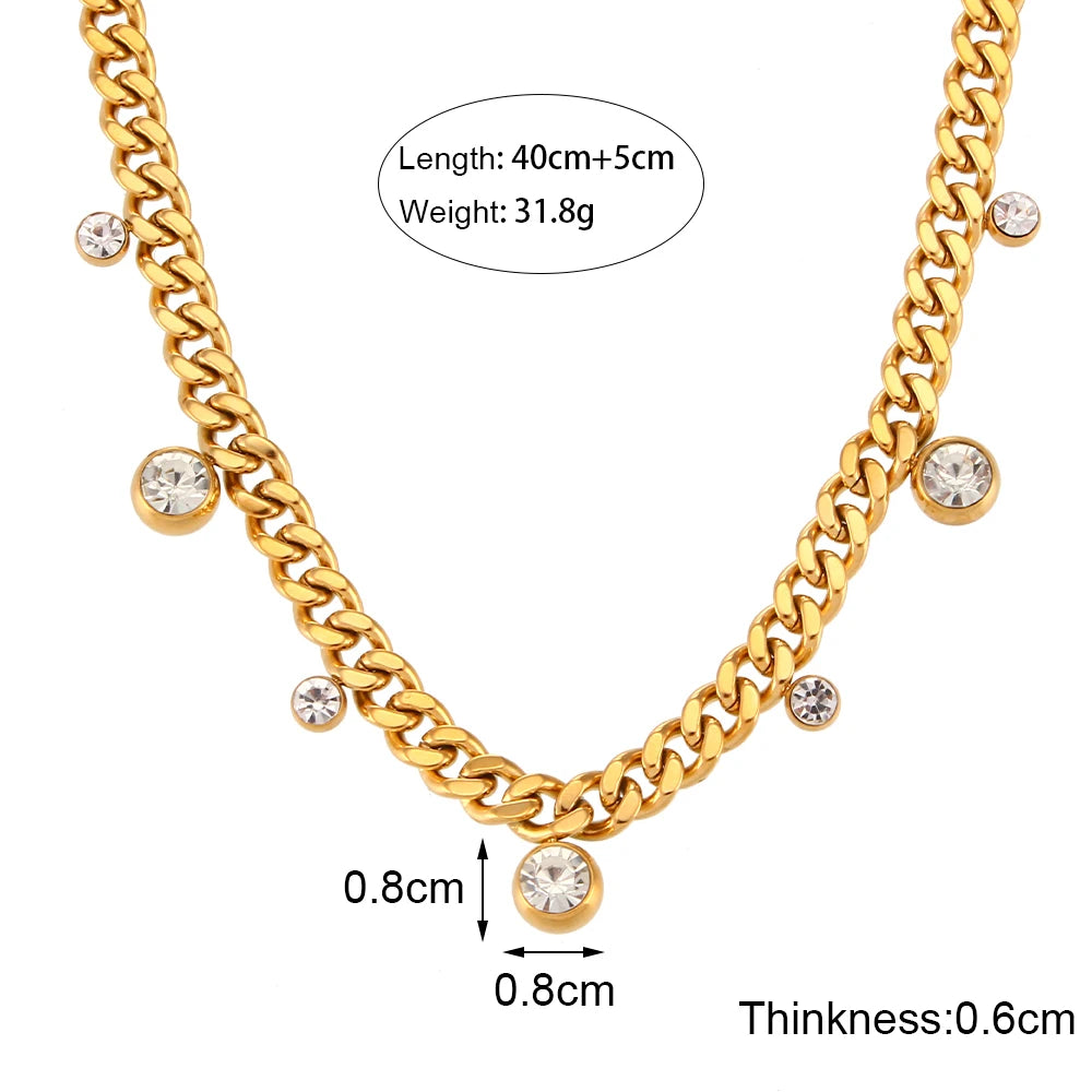 Golden Crystal Charm Cuban Necklace
