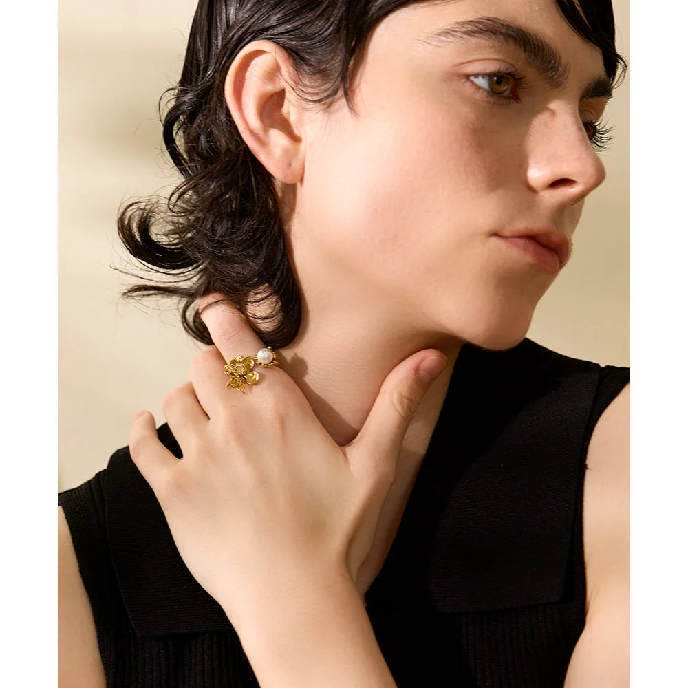 Golden Floral Charm Ring