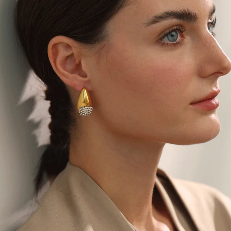 Golden Teardrop Sparkle Earrings