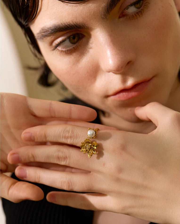 Golden Floral Charm Ring