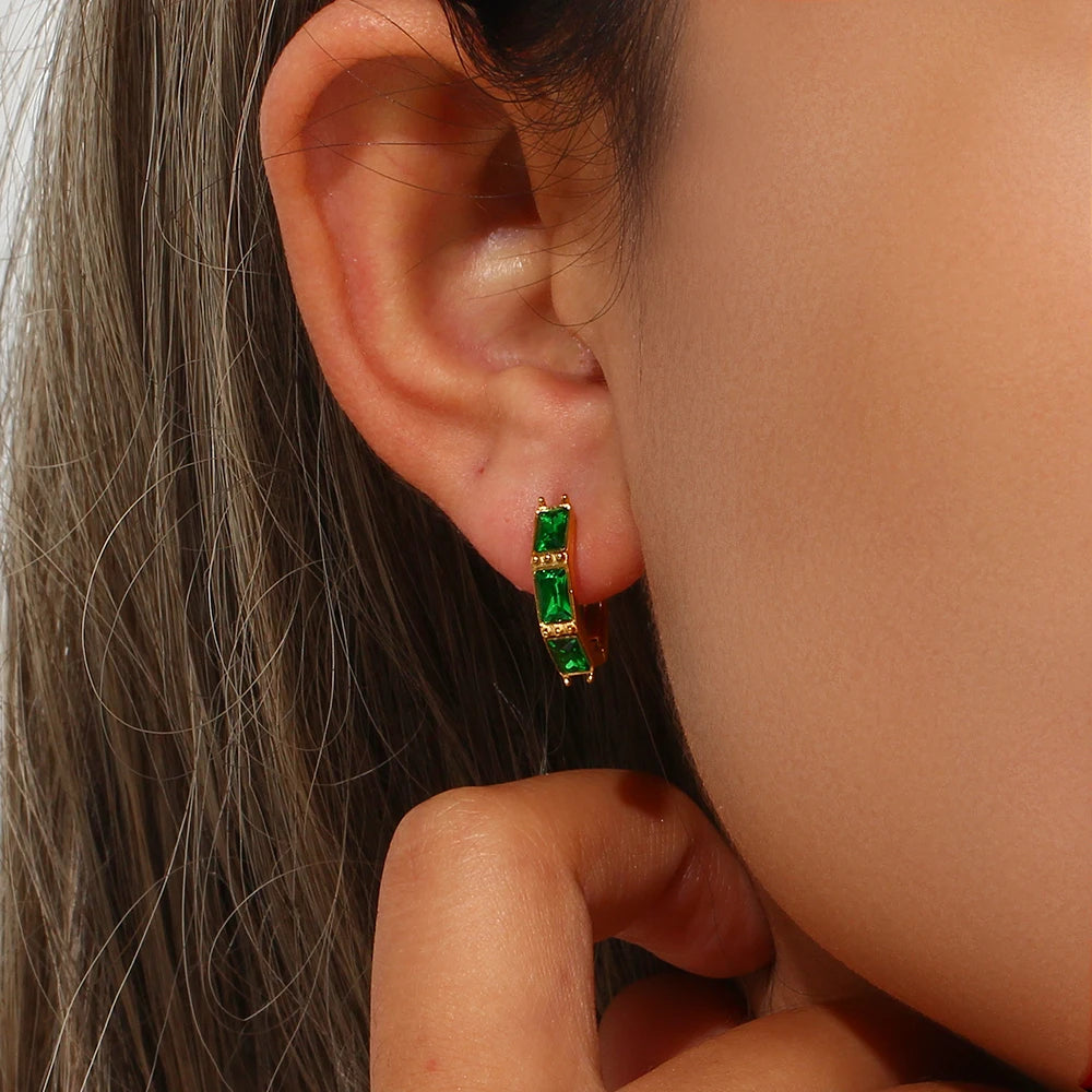 Emerald Glow Hoop Earrings