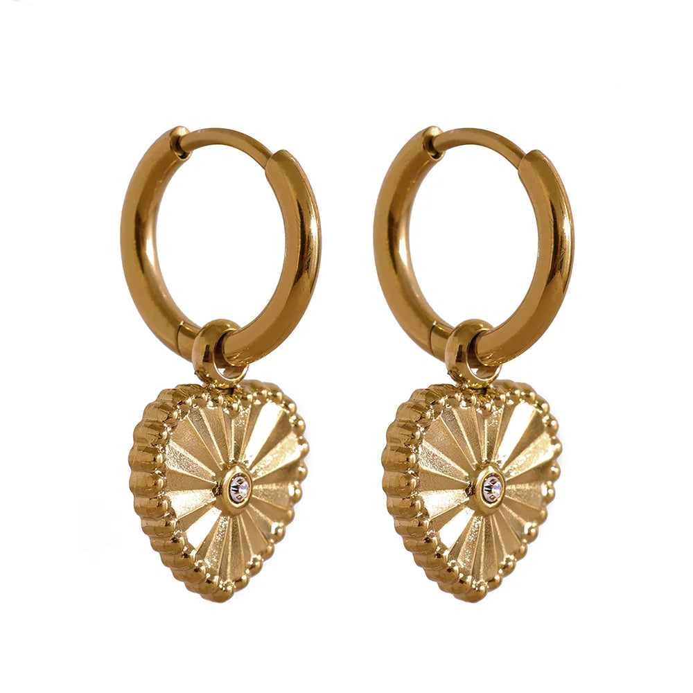 Golden Heart Charm Hoop Earrings