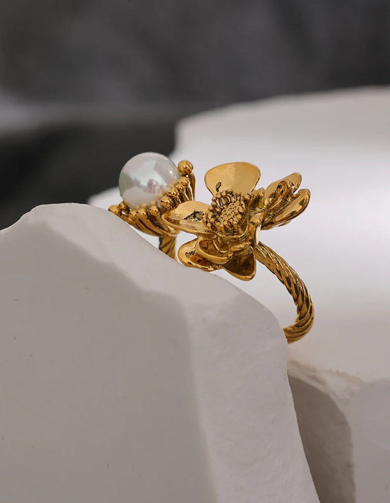 Golden Floral Charm Ring