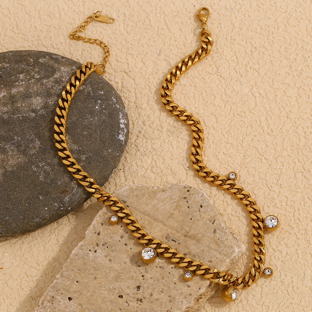 Golden Crystal Charm Cuban Necklace