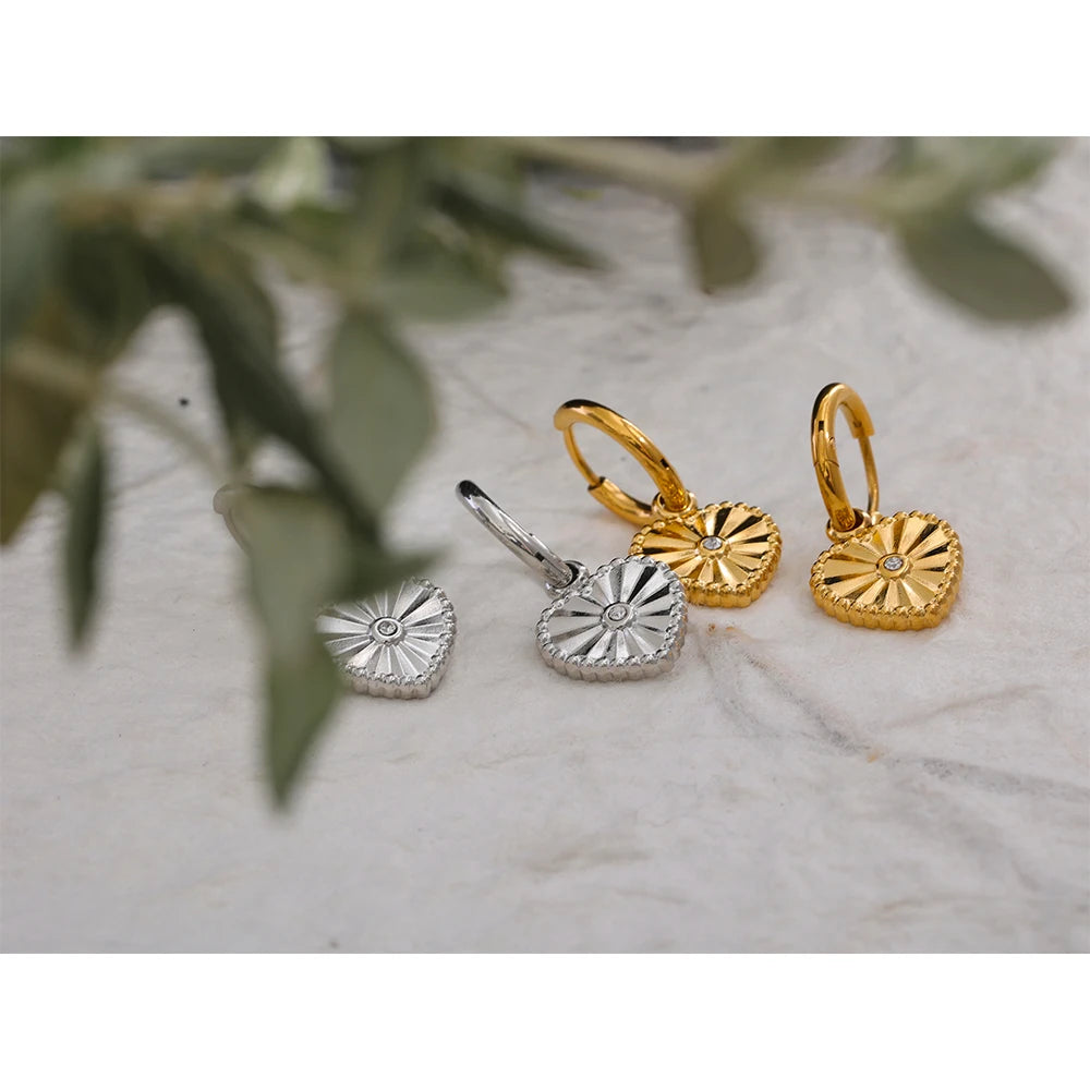 Golden Heart Charm Hoop Earrings