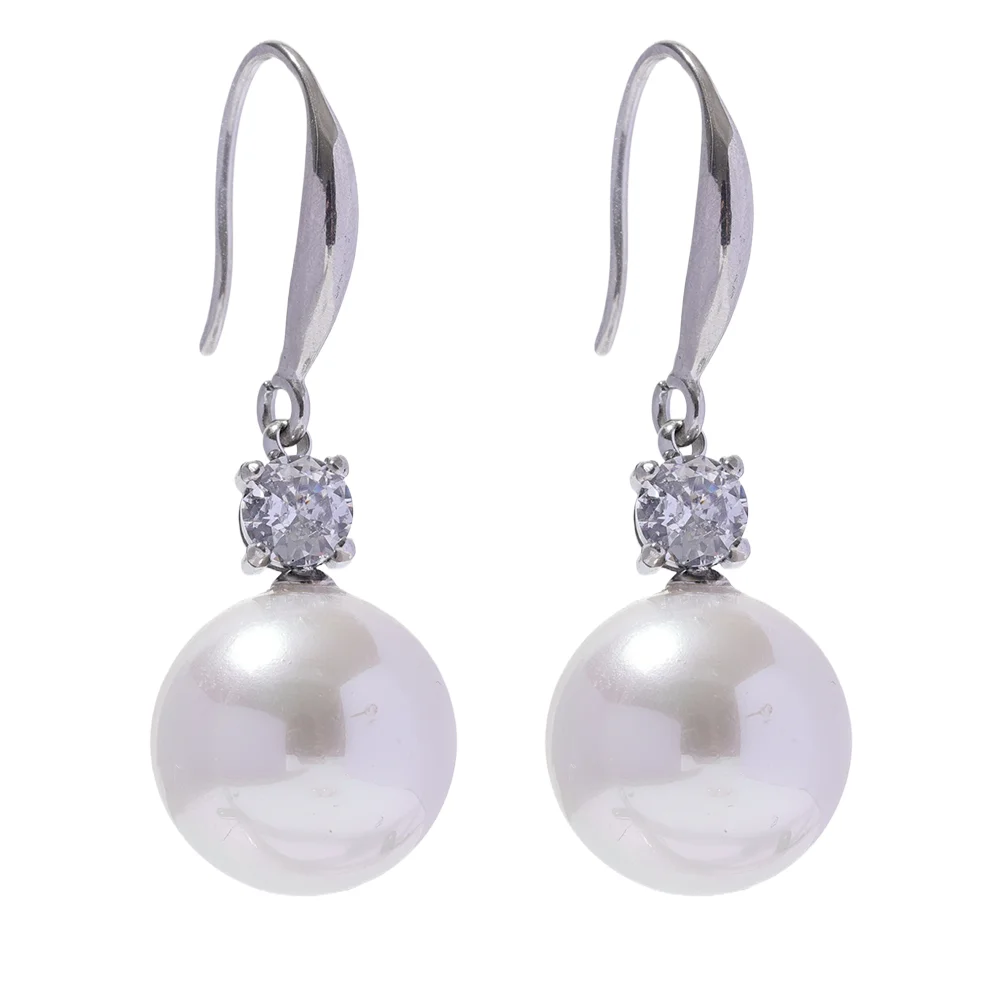 Pearl CZ Geometric Drop Earrings