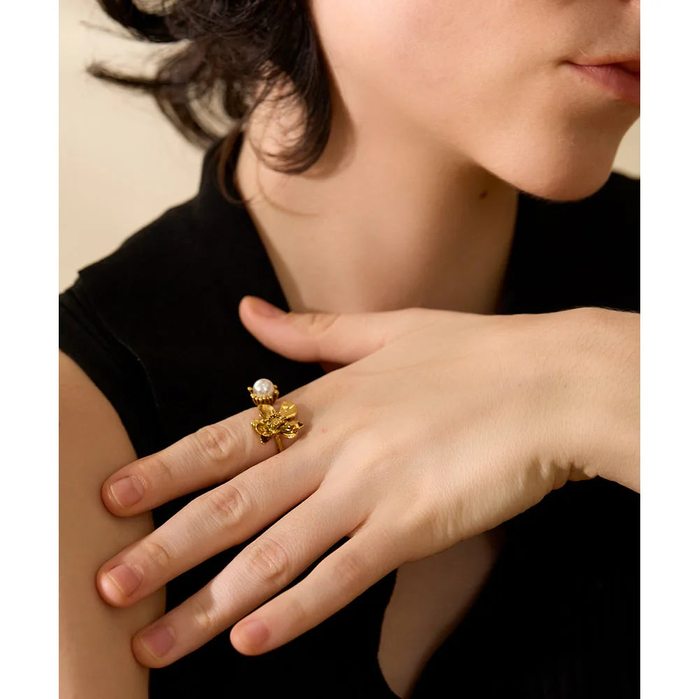 Golden Floral Charm Ring