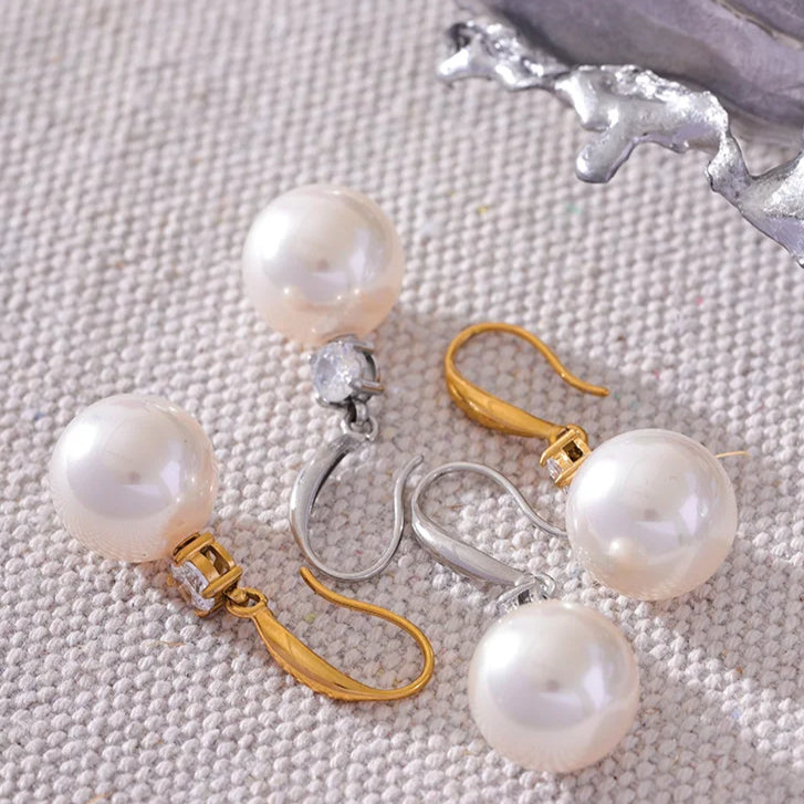 Pearl CZ Geometric Drop Earrings