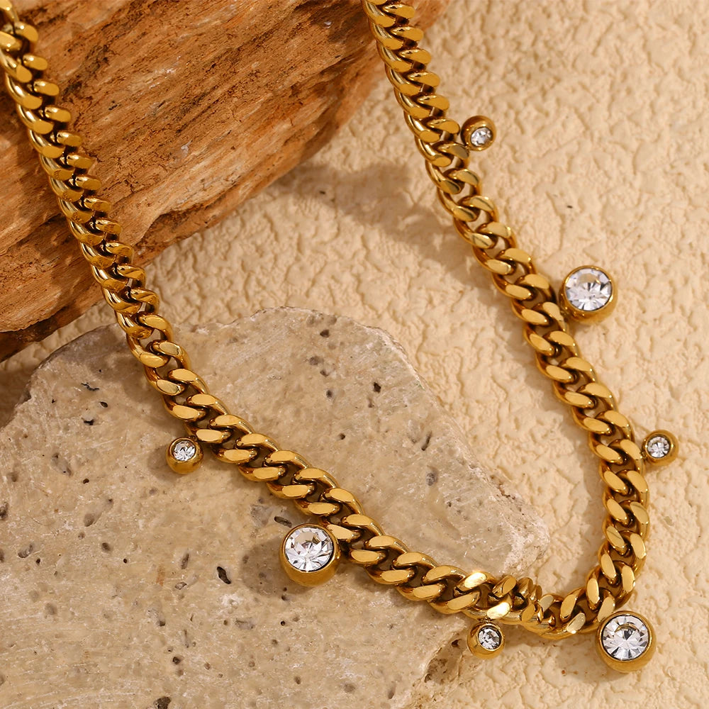 Golden Crystal Charm Cuban Necklace