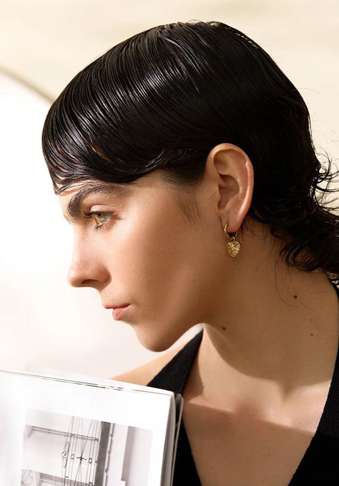 Golden Heart Charm Hoop Earrings