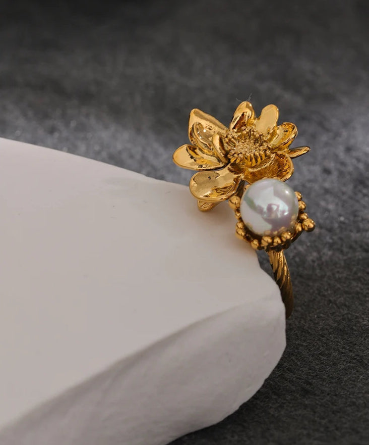 Golden Floral Charm Ring
