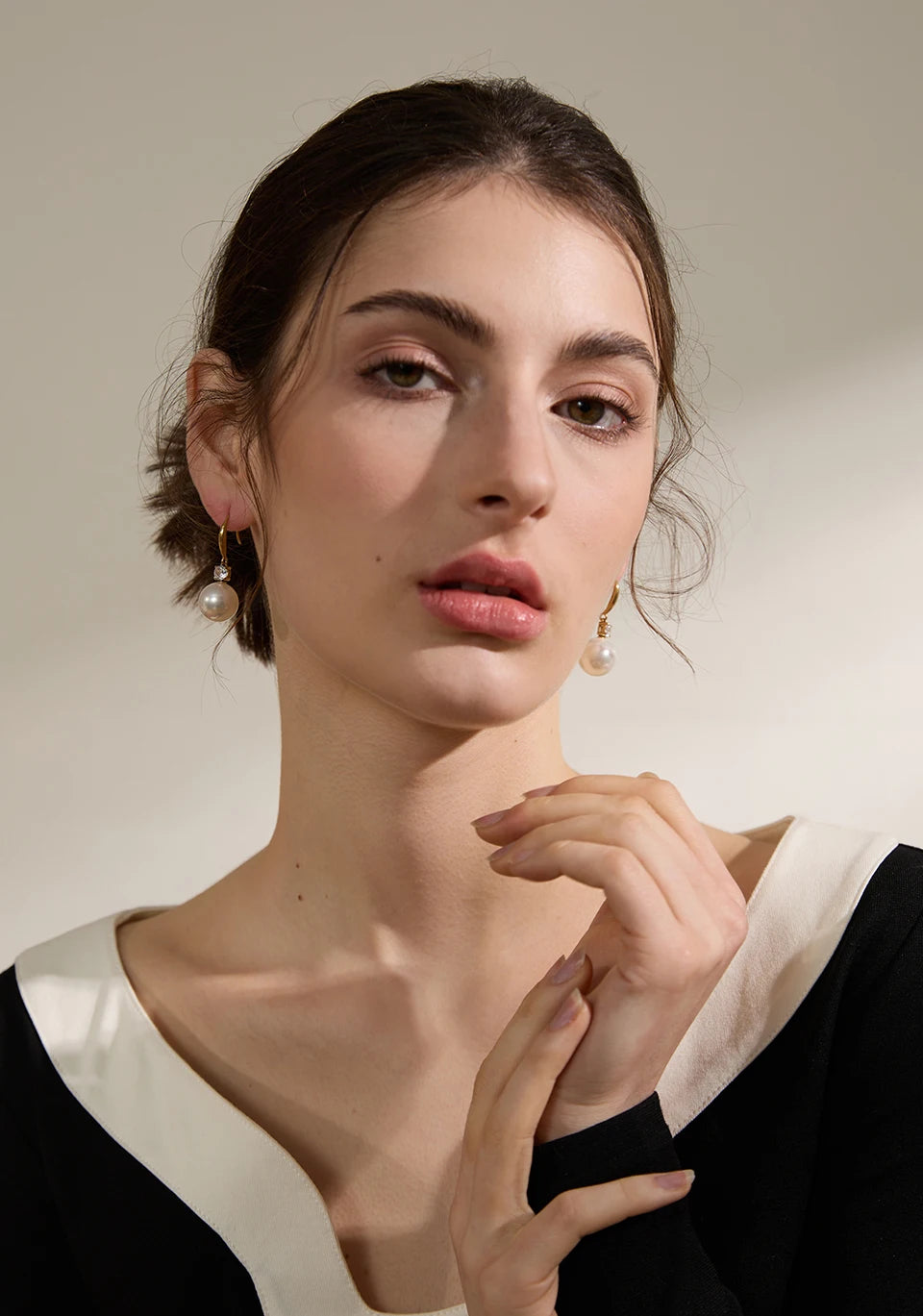 Pearl CZ Geometric Drop Earrings
