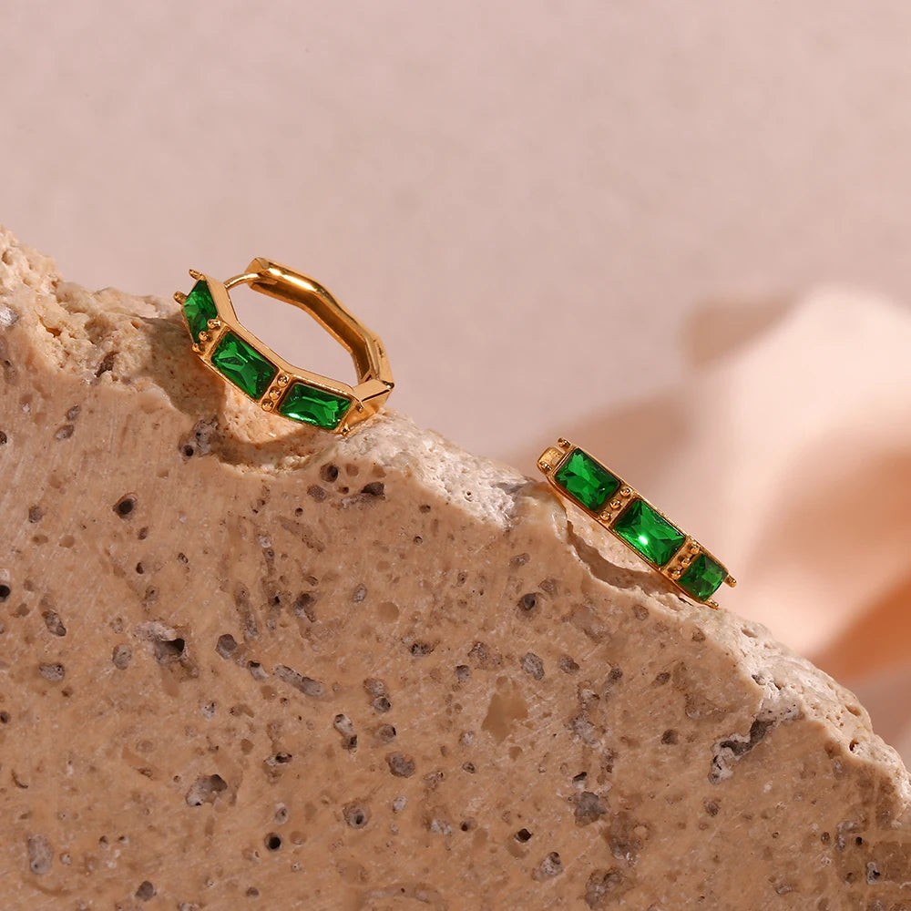 Emerald Glow Hoop Earrings