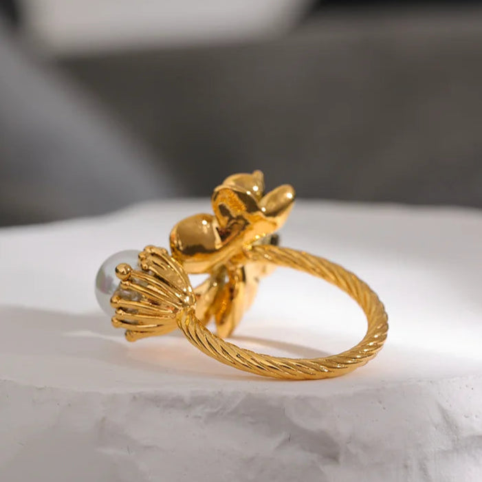Golden Floral Charm Ring