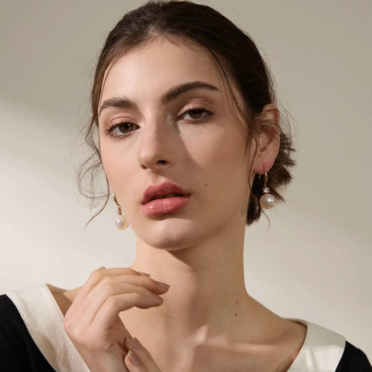 Pearl CZ Geometric Drop Earrings