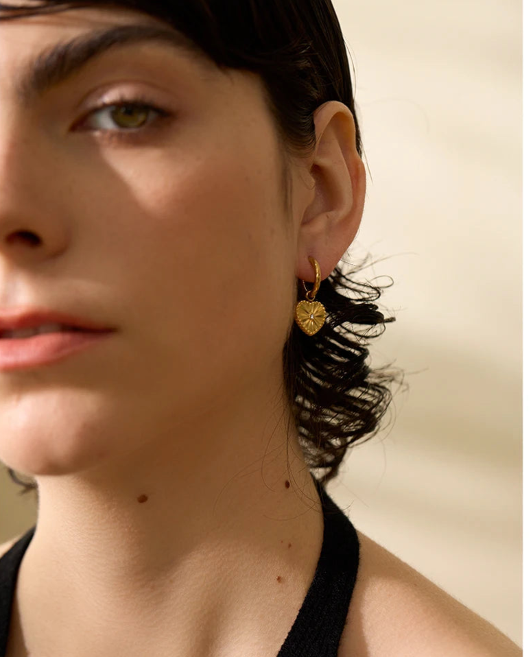 Golden Heart Charm Hoop Earrings