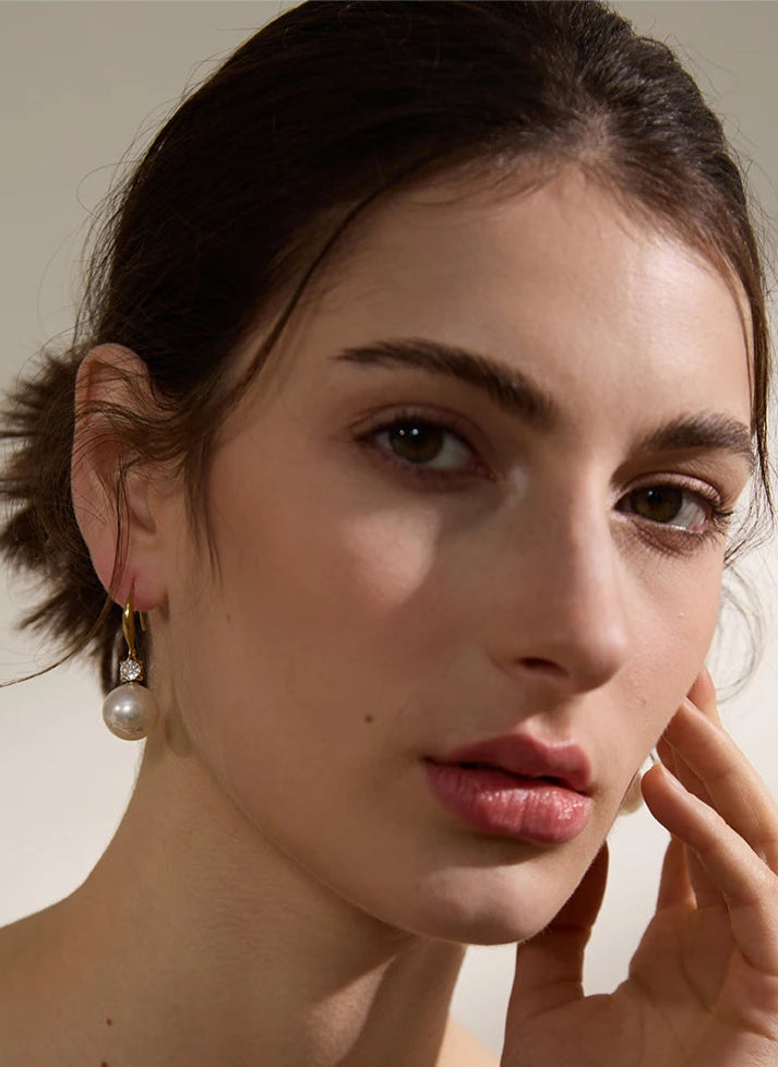 Pearl CZ Geometric Drop Earrings