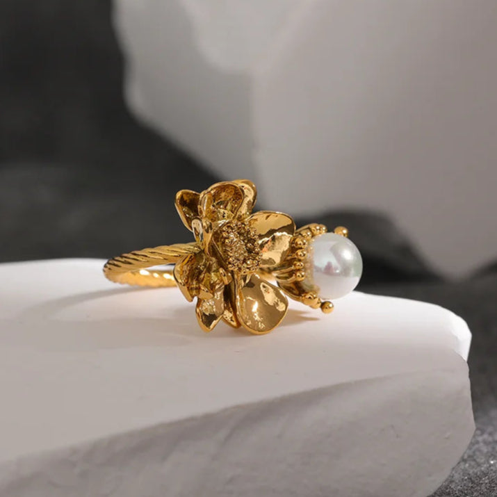 Golden Floral Charm Ring